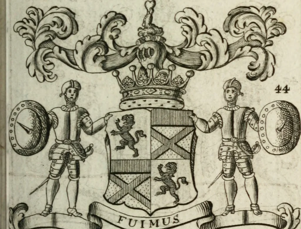 An illustration from The British compendium; or, Rudiments of honour: Containing the origin of the Scots, and succession of their kings for above 2000 years;, 1741, leaf 56
