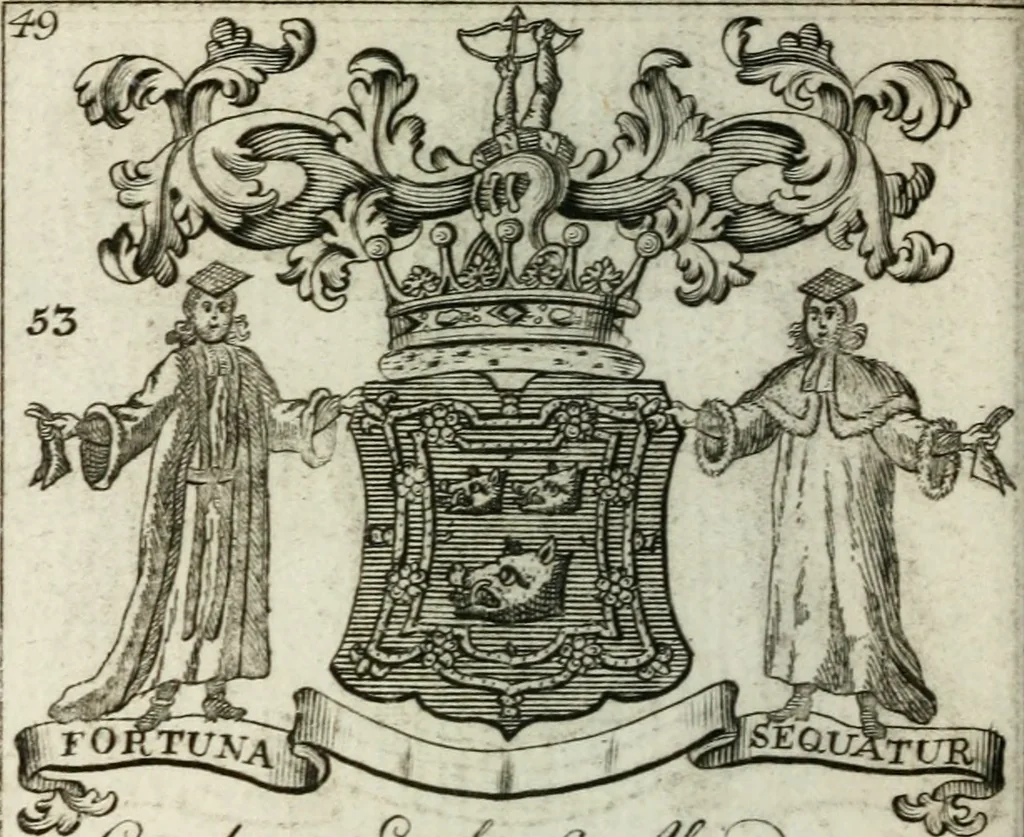 An illustration from The British compendium; or, Rudiments of honour: Containing the origin of the Scots, and succession of their kings for above 2000 years;, 1741, leaf 57