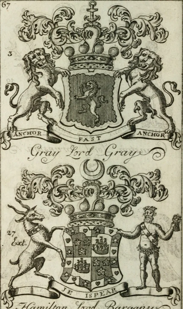 An illustration from The British compendium; or, Rudiments of honour: Containing the origin of the Scots, and succession of their kings for above 2000 years;, 1741, leaf 75
