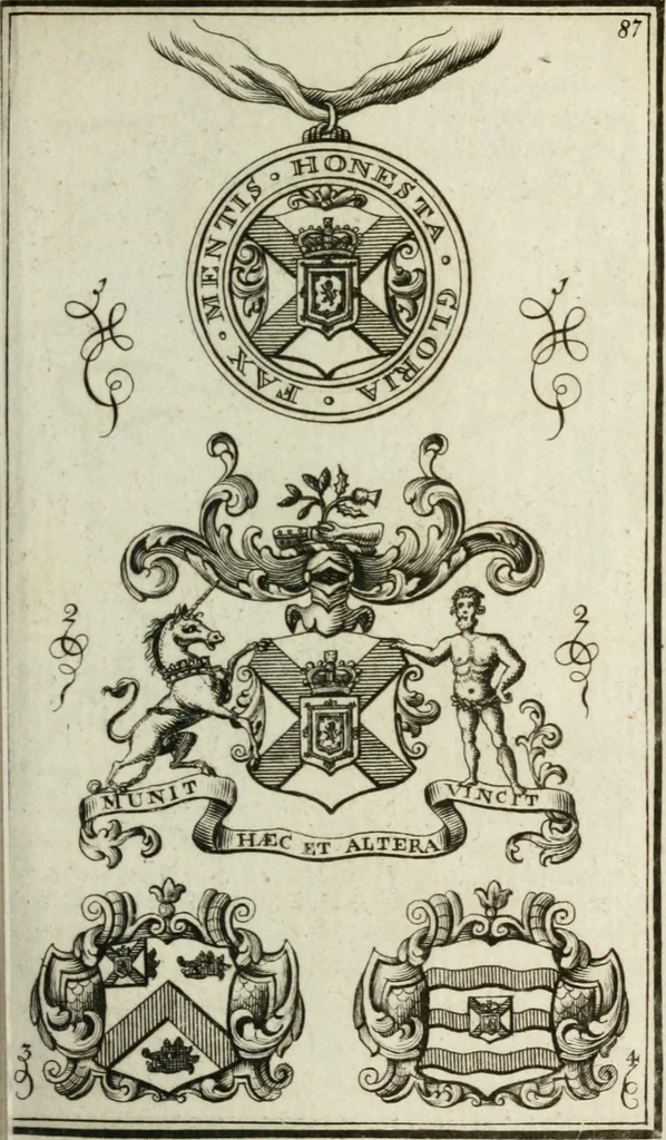 An illustration from The British compendium; or, Rudiments of honour: Containing the origin of the Scots, and succession of their kings for above 2000 years;, 1741, leaf 96