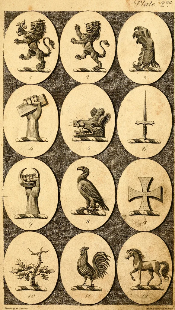 An illustration from British crests : containing the crests and mottos of the families of Great Britain and Ireland; together with those of the principal cities; and a glossary of heraldic terms, 1817, leaf 10