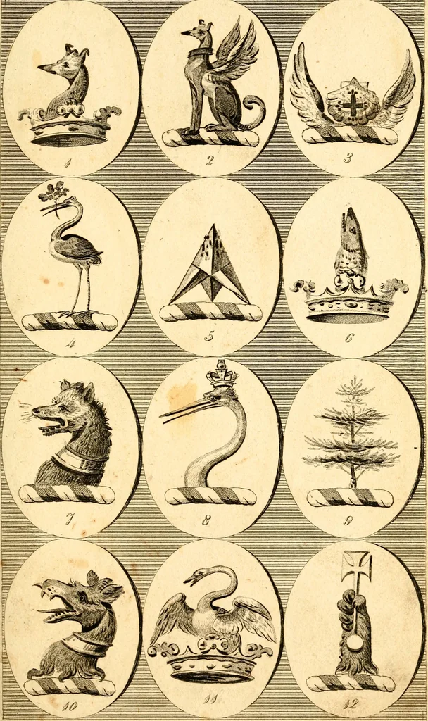 An illustration from British crests : containing the crests and mottos of the families of Great Britain and Ireland; together with those of the principal cities; and a glossary of heraldic terms, 1817, leaf 100
