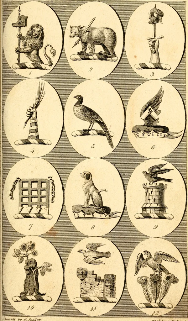 An illustration from British crests : containing the crests and mottos of the families of Great Britain and Ireland; together with those of the principal cities; and a glossary of heraldic terms, 1817, leaf 102