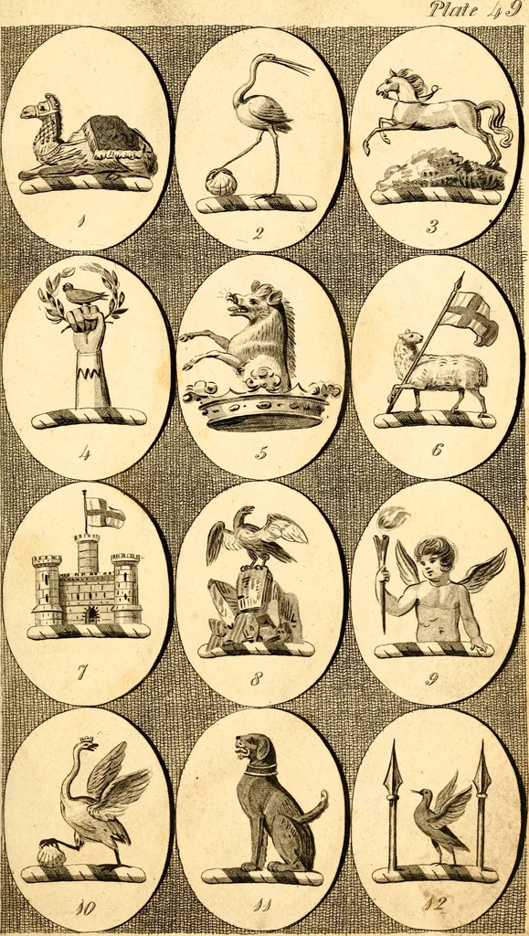 An illustration from British crests : containing the crests and mottos of the families of Great Britain and Ireland; together with those of the principal cities; and a glossary of heraldic terms, 1817, leaf 104