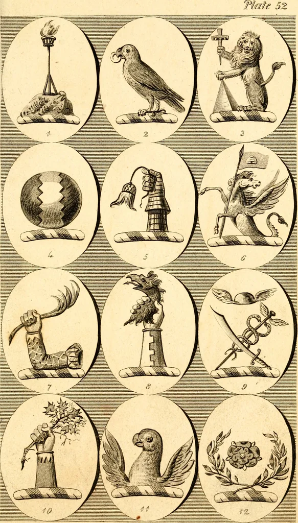 An illustration from British crests : containing the crests and mottos of the families of Great Britain and Ireland; together with those of the principal cities; and a glossary of heraldic terms, 1817, leaf 110