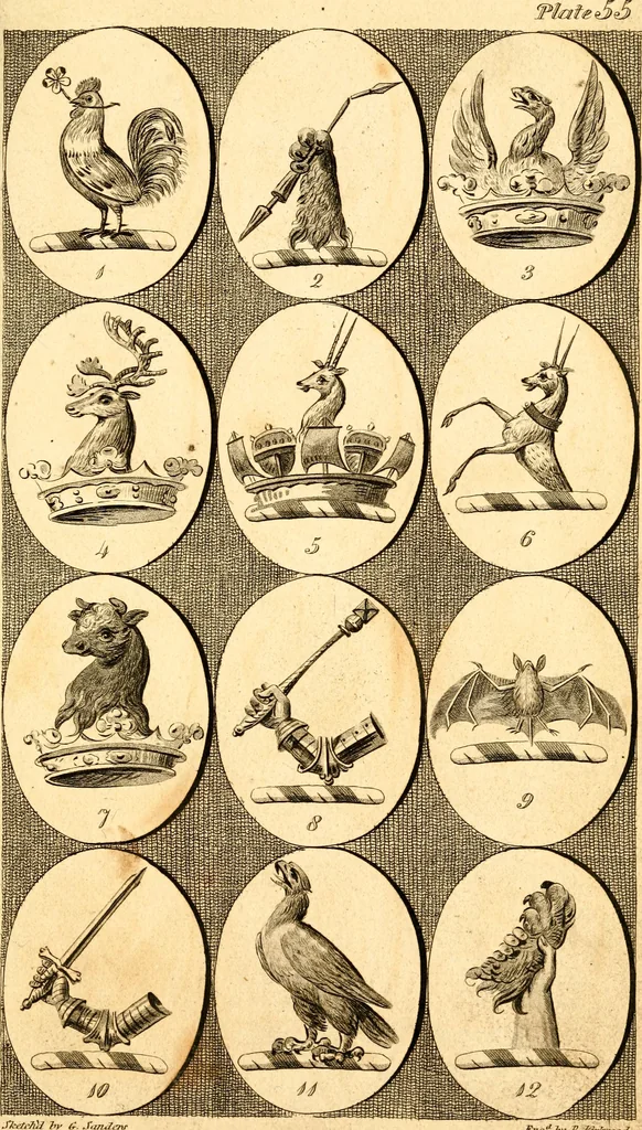 An illustration from British crests : containing the crests and mottos of the families of Great Britain and Ireland; together with those of the principal cities; and a glossary of heraldic terms, 1817, leaf 116