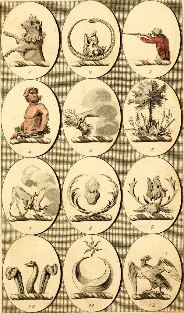 An illustration from British crests : containing the crests and mottos of the families of Great Britain and Ireland; together with those of the principal cities; and a glossary of heraldic terms, 1817, leaf 130
