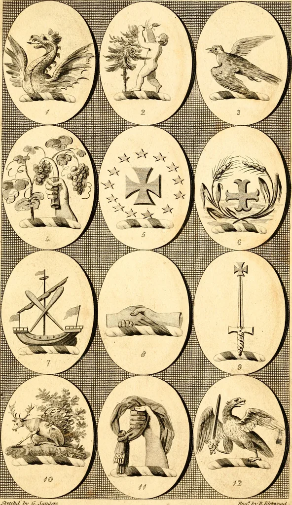 An illustration from British crests : containing the crests and mottos of the families of Great Britain and Ireland; together with those of the principal cities; and a glossary of heraldic terms, 1817, leaf 136