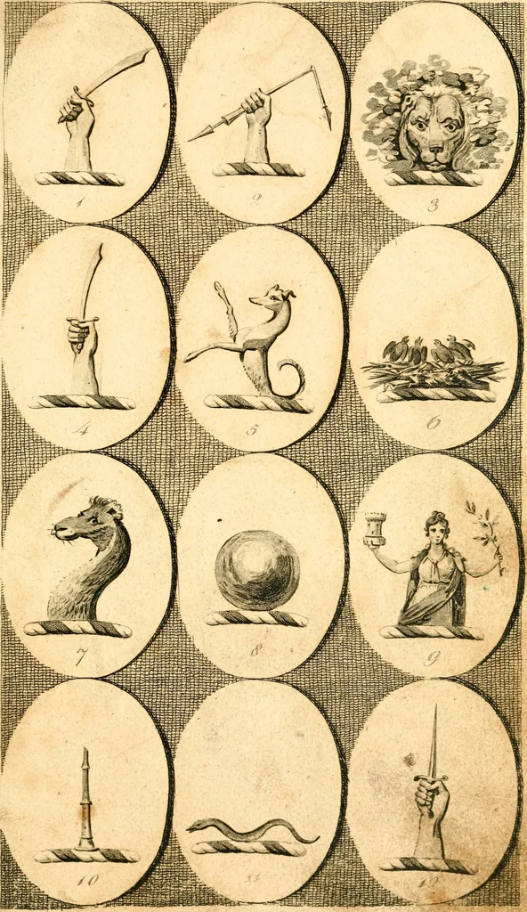 An illustration from British crests : containing the crests and mottos of the families of Great Britain and Ireland; together with those of the principal cities; and a glossary of heraldic terms, 1817, leaf 14