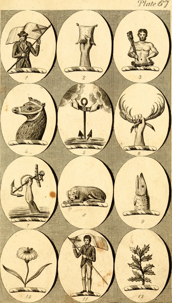 An illustration from British crests : containing the crests and mottos of the families of Great Britain and Ireland; together with those of the principal cities; and a glossary of heraldic terms, 1817, leaf 140