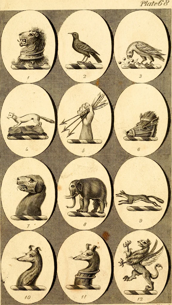 An illustration from British crests : containing the crests and mottos of the families of Great Britain and Ireland; together with those of the principal cities; and a glossary of heraldic terms, 1817, leaf 142