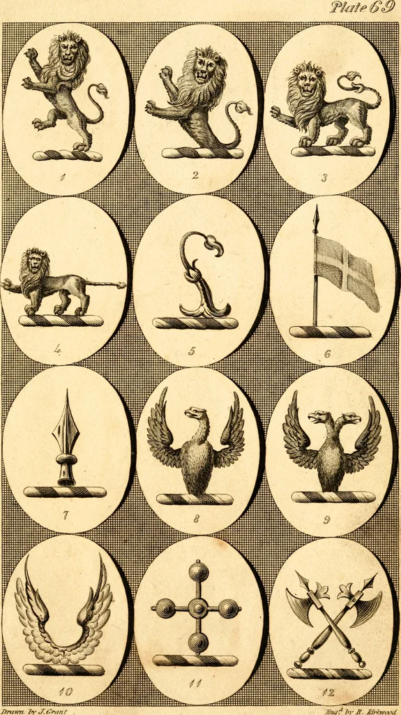 An illustration from British crests : containing the crests and mottos of the families of Great Britain and Ireland; together with those of the principal cities; and a glossary of heraldic terms, 1817, leaf 144