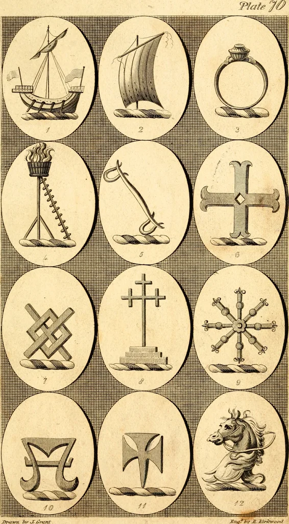 An illustration from British crests : containing the crests and mottos of the families of Great Britain and Ireland; together with those of the principal cities; and a glossary of heraldic terms, 1817, leaf 146