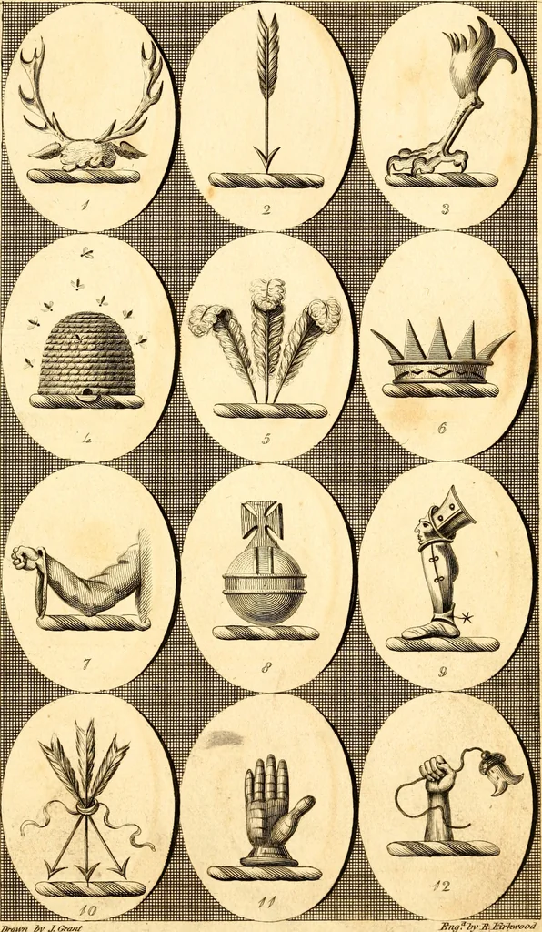 An illustration from British crests : containing the crests and mottos of the families of Great Britain and Ireland; together with those of the principal cities; and a glossary of heraldic terms, 1817, leaf 150