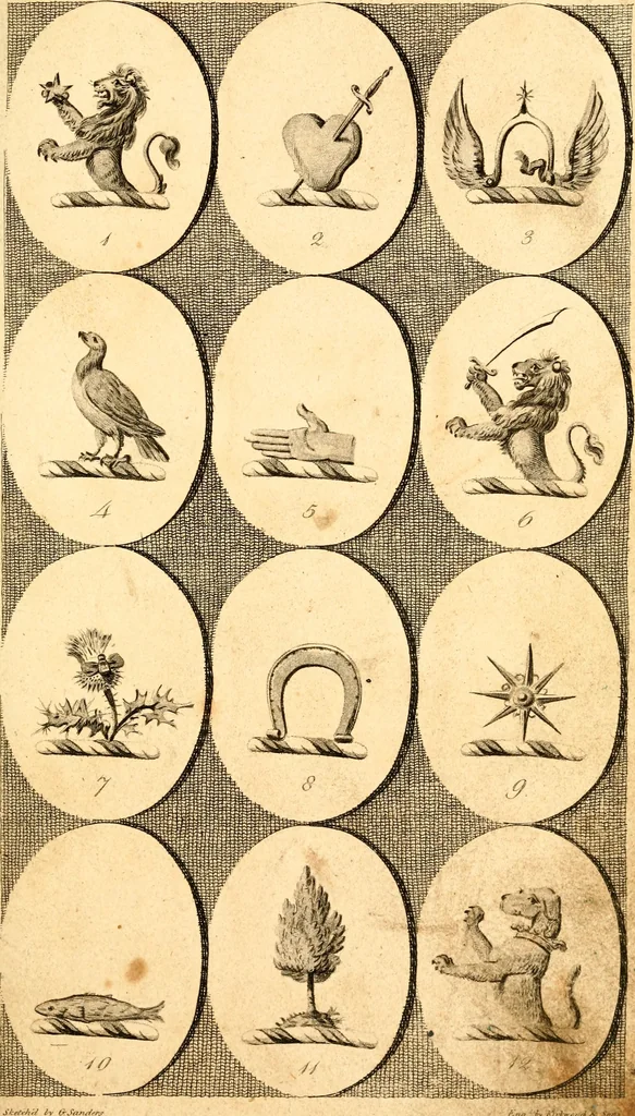An illustration from British crests : containing the crests and mottos of the families of Great Britain and Ireland; together with those of the principal cities; and a glossary of heraldic terms, 1817, leaf 16