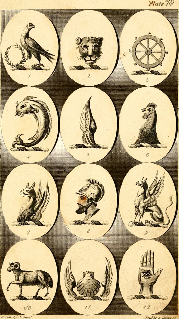 An illustration from British crests : containing the crests and mottos of the families of Great Britain and Ireland; together with those of the principal cities; and a glossary of heraldic terms, 1817, leaf 162