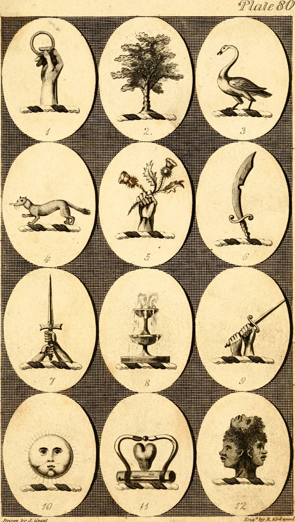 An illustration from British crests : containing the crests and mottos of the families of Great Britain and Ireland; together with those of the principal cities; and a glossary of heraldic terms, 1817, leaf 166