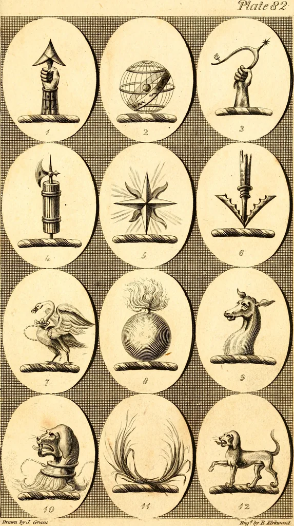 An illustration from British crests : containing the crests and mottos of the families of Great Britain and Ireland; together with those of the principal cities; and a glossary of heraldic terms, 1817, leaf 170