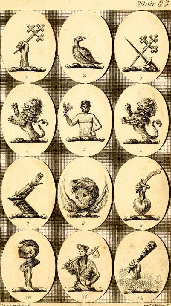An illustration from British crests : containing the crests and mottos of the families of Great Britain and Ireland; together with those of the principal cities; and a glossary of heraldic terms, 1817, leaf 172