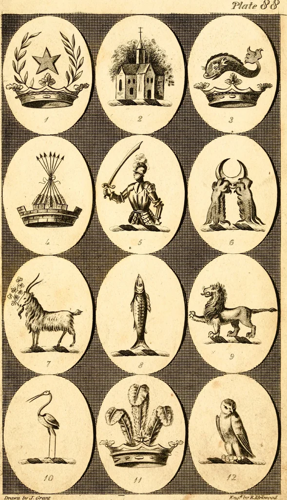 An illustration from British crests : containing the crests and mottos of the families of Great Britain and Ireland; together with those of the principal cities; and a glossary of heraldic terms, 1817, leaf 182