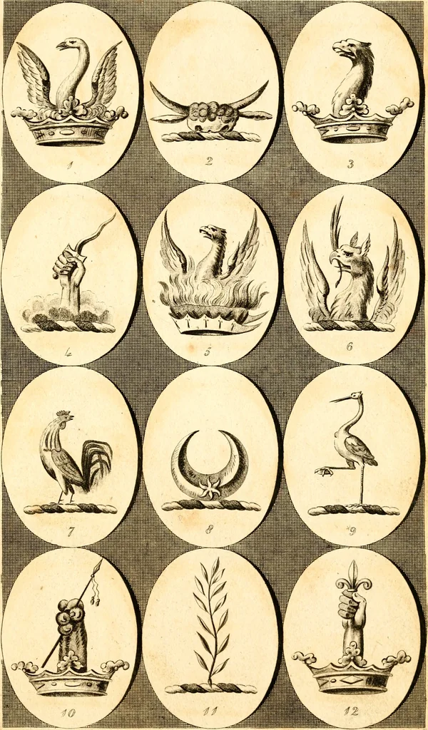 An illustration from British crests : containing the crests and mottos of the families of Great Britain and Ireland; together with those of the principal cities; and a glossary of heraldic terms, 1817, leaf 186