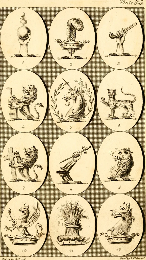An illustration from British crests : containing the crests and mottos of the families of Great Britain and Ireland; together with those of the principal cities; and a glossary of heraldic terms, 1817, leaf 196