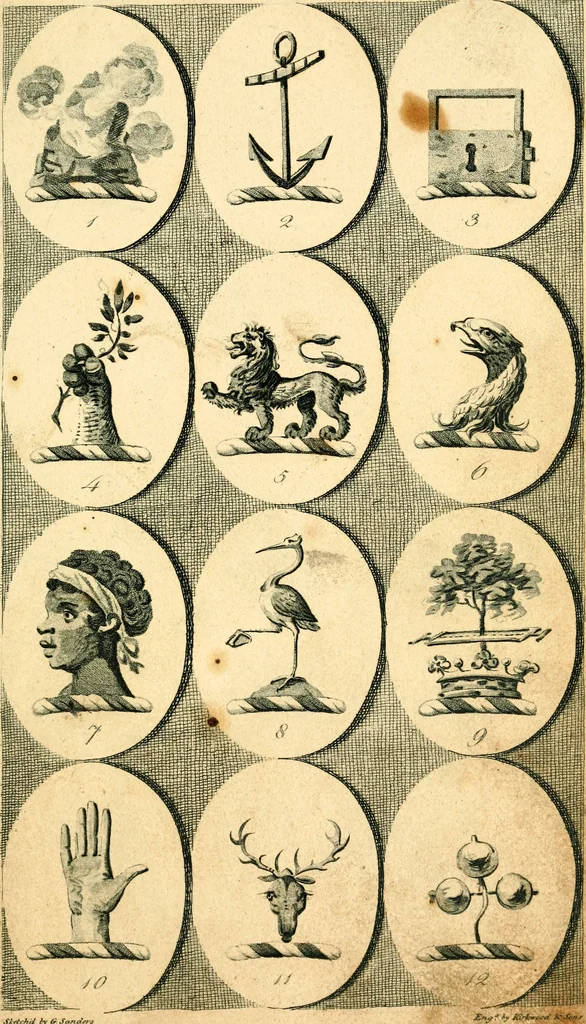 An illustration from British crests : containing the crests and mottos of the families of Great Britain and Ireland; together with those of the principal cities; and a glossary of heraldic terms, 1817, leaf 20