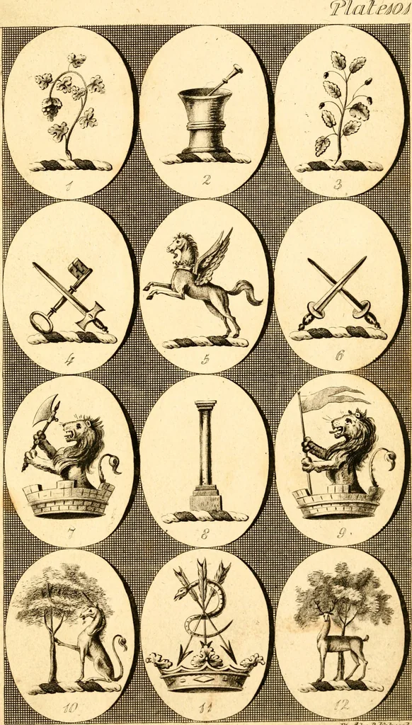 An illustration from British crests : containing the crests and mottos of the families of Great Britain and Ireland; together with those of the principal cities; and a glossary of heraldic terms, 1817, leaf 208