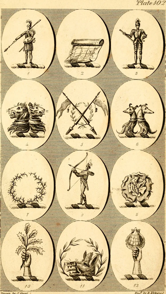 An illustration from British crests : containing the crests and mottos of the families of Great Britain and Ireland; together with those of the principal cities; and a glossary of heraldic terms, 1817, leaf 210