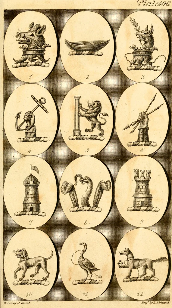 An illustration from British crests : containing the crests and mottos of the families of Great Britain and Ireland; together with those of the principal cities; and a glossary of heraldic terms, 1817, leaf 218