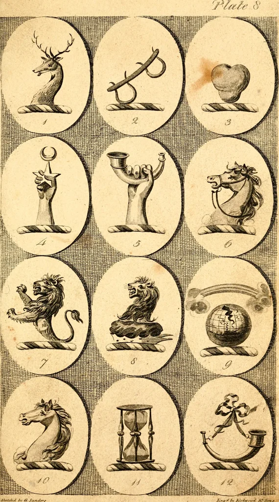 An illustration from British crests : containing the crests and mottos of the families of Great Britain and Ireland; together with those of the principal cities; and a glossary of heraldic terms, 1817, leaf 22