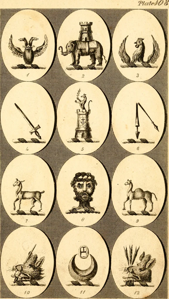 An illustration from British crests : containing the crests and mottos of the families of Great Britain and Ireland; together with those of the principal cities; and a glossary of heraldic terms, 1817, leaf 222