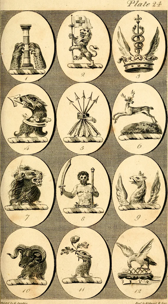 An illustration from British crests : containing the crests and mottos of the families of Great Britain and Ireland; together with those of the principal cities; and a glossary of heraldic terms, 1817, leaf 54