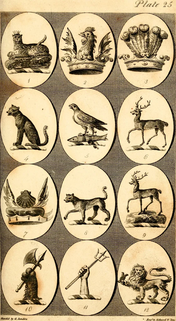 An illustration from British crests : containing the crests and mottos of the families of Great Britain and Ireland; together with those of the principal cities; and a glossary of heraldic terms, 1817, leaf 56