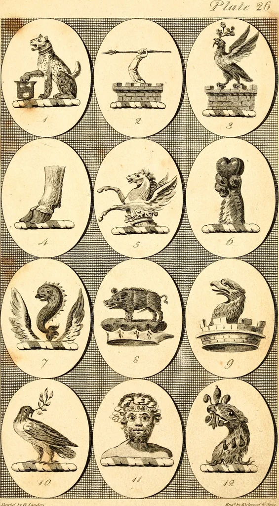 An illustration from British crests : containing the crests and mottos of the families of Great Britain and Ireland; together with those of the principal cities; and a glossary of heraldic terms, 1817, leaf 58