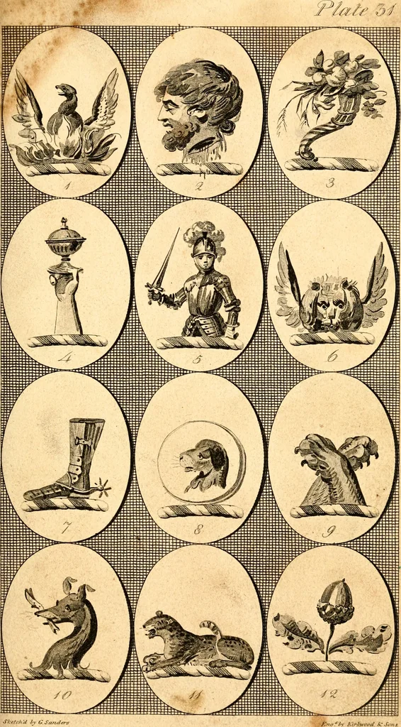 An illustration from British crests : containing the crests and mottos of the families of Great Britain and Ireland; together with those of the principal cities; and a glossary of heraldic terms, 1817, leaf 68