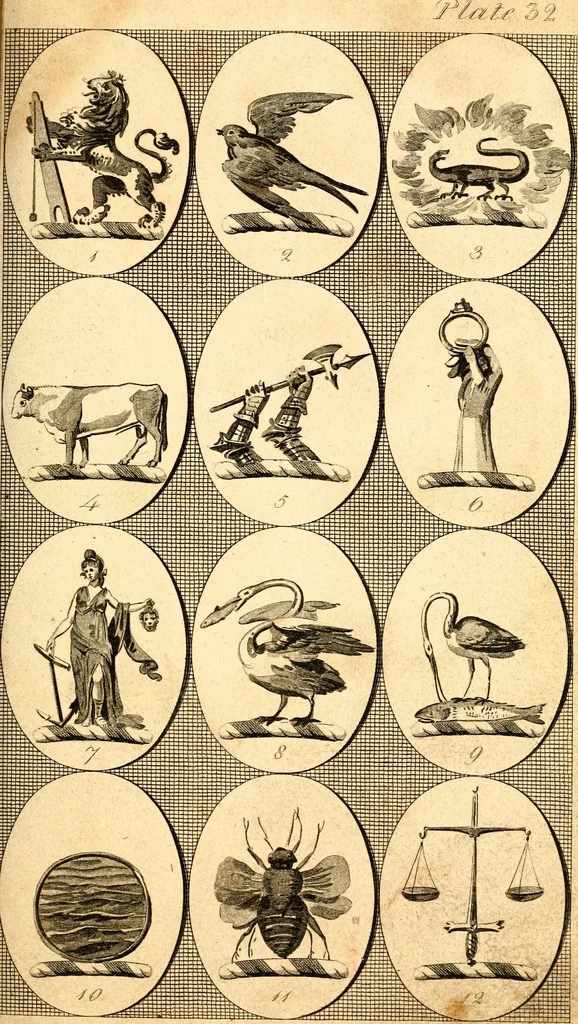 An illustration from British crests : containing the crests and mottos of the families of Great Britain and Ireland; together with those of the principal cities; and a glossary of heraldic terms, 1817, leaf 70