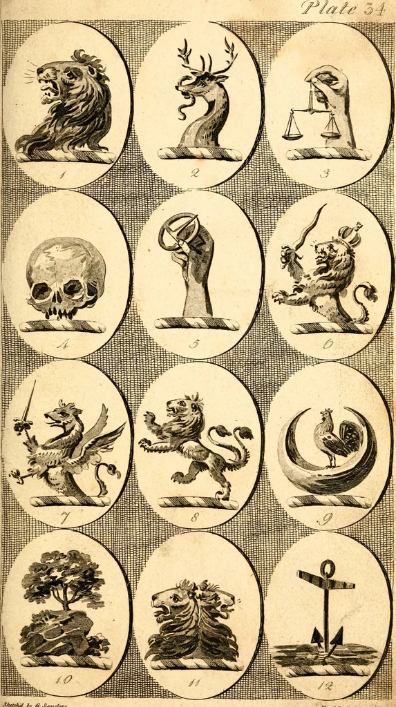 An illustration from British crests : containing the crests and mottos of the families of Great Britain and Ireland; together with those of the principal cities; and a glossary of heraldic terms, 1817, leaf 74