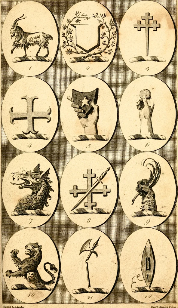 An illustration from British crests : containing the crests and mottos of the families of Great Britain and Ireland; together with those of the principal cities; and a glossary of heraldic terms, 1817, leaf 80