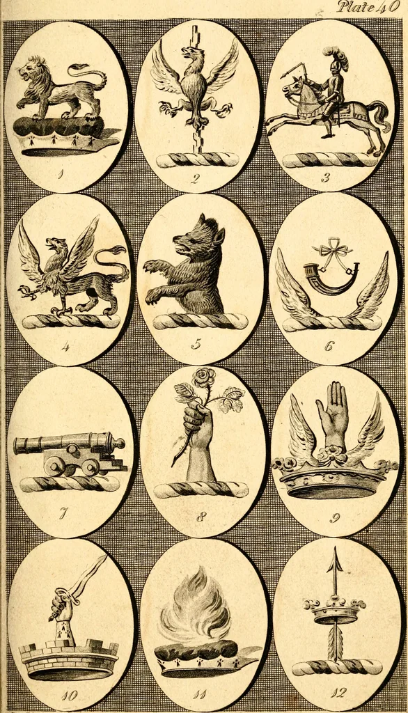An illustration from British crests : containing the crests and mottos of the families of Great Britain and Ireland; together with those of the principal cities; and a glossary of heraldic terms, 1817, leaf 86