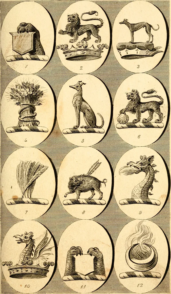 An illustration from British crests : containing the crests and mottos of the families of Great Britain and Ireland; together with those of the principal cities; and a glossary of heraldic terms, 1817, leaf 90