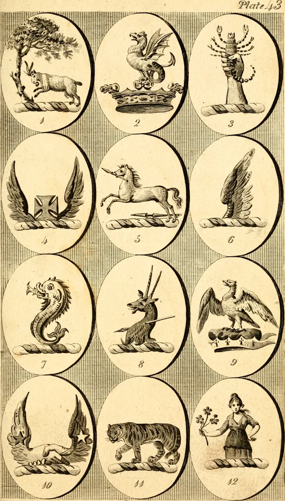 An illustration from British crests : containing the crests and mottos of the families of Great Britain and Ireland; together with those of the principal cities; and a glossary of heraldic terms, 1817, leaf 92