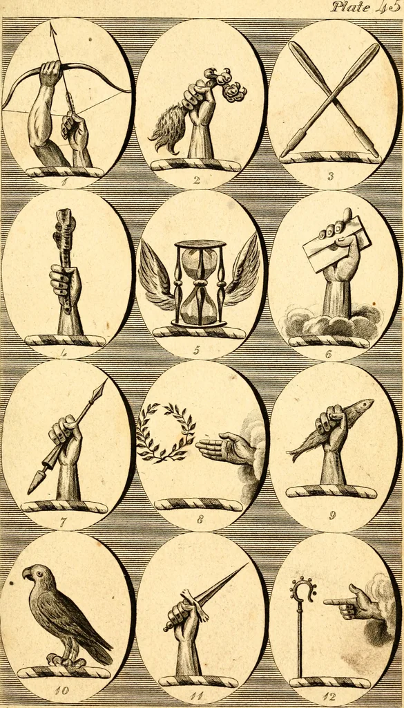 An illustration from British crests : containing the crests and mottos of the families of Great Britain and Ireland; together with those of the principal cities; and a glossary of heraldic terms, 1817, leaf 96