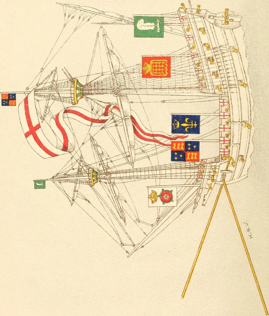 An illustration from British flags, their early history, and their development at sea; with an account of the origin of the flag as a national device, 1922, leaf 7
