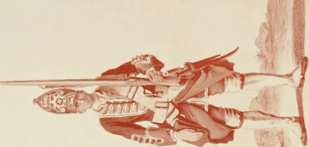 An illustration from British military prints, 1909, leaf 179