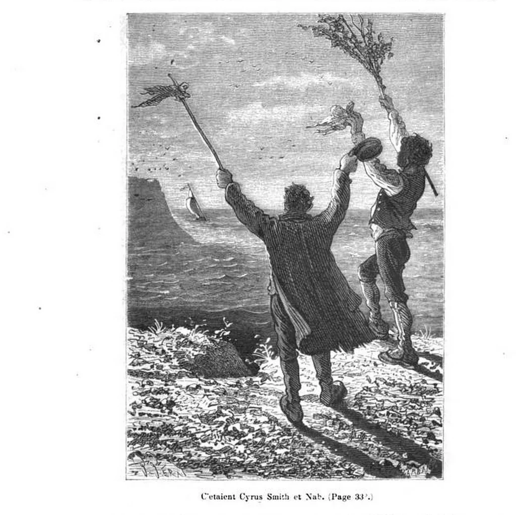 An illustration from Les voyages extraordinaires par Jules Verne L'ile mystérieuse, 1874, leaf 336