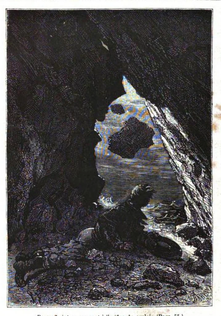 An illustration from Les voyages extraordinaires par Jules Verne L'ile mystérieuse, 1874, leaf 63