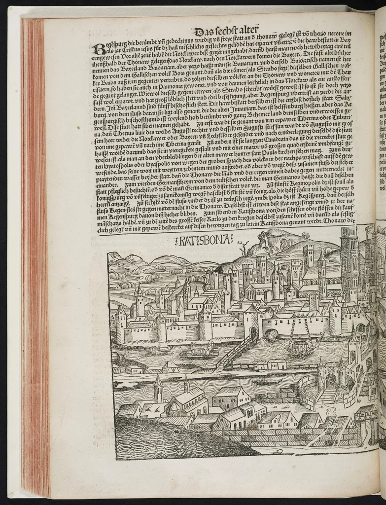 An illustration from Register des Buchs der Croniken vnd Geschichten : mit Figure[n] vnd Pildnüssen von Anbegi[n]n der Welt bis auf dise v[n]nsere Zeit, leaf 215