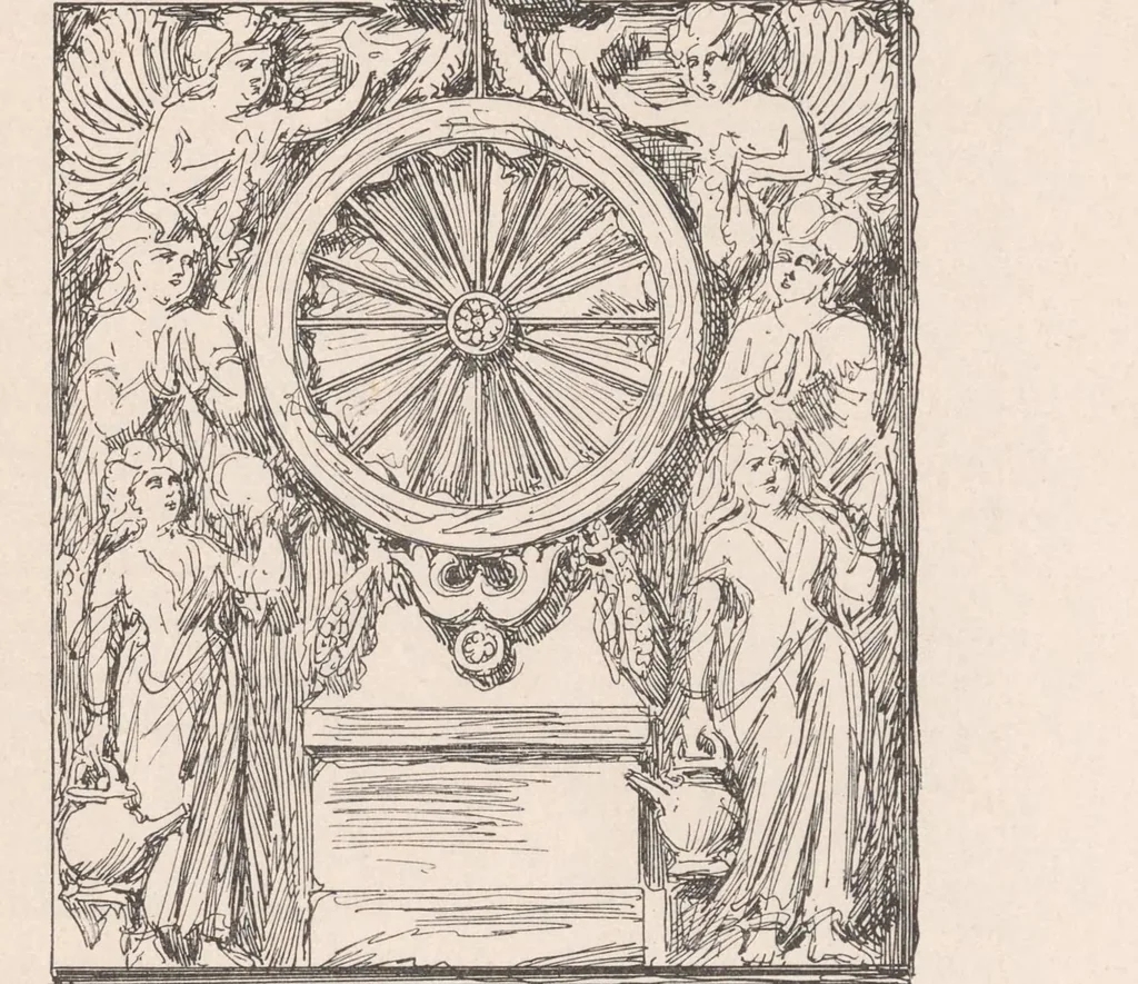 An illustration from The Buddhist praying-wheel : a collection of material bearing upon the symbolism of the wheel and circular movements in custom and religious ritual, 1896, leaf 55