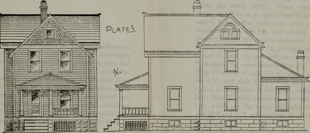 An illustration from Builder's architectural drawing self-taught : containing descriptions of drawing instruments and accessories, with rules for using them, and hints as to their care and management ..., 1903, leaf 105